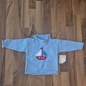 NWT Claver by Acvisa Kids Sailboat Knit Sweater - 100% Peruvian Cotton - 12M